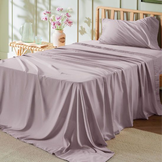Picture of Bedsure Twin Sheets Set - Soft Twin Bed Sheets, 3 Pieces Hotel Luxury Pink Mocha Sheets Twin, Easy Care Polyester Microfiber Cooling Bed Sheet Set