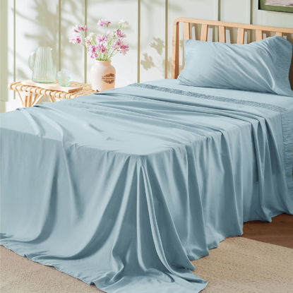 Picture of Bedsure Twin Sheets Set - Soft Twin Bed Sheets, 3 Pieces Hotel Luxury Sky Blue Sheets Twin, Easy Care Polyester Microfiber Cooling Bed Sheet Set