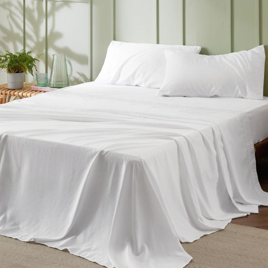 Picture of Bedsure California King Sheet Sets - Soft Sheets for California King Size Bed, 4 Pieces Hotel Luxury White Sheets Cal King, Easy Care Polyester Microfiber Cooling Bed Sheet Set