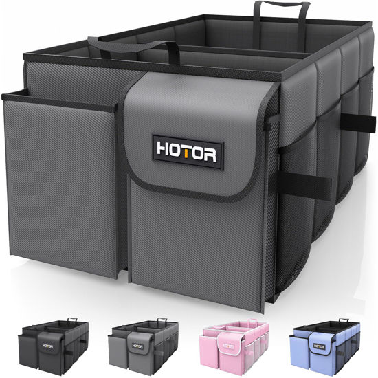 Picture of HOTOR Trunk Organizer for Car - Car Organizer, Foldable Trunk organizer for SUVs & Sedans, Sturdy Car Organization for Car Accessories, Tools, Sundries, Grey, 2 Compartments, 23.6"×14.2"×10.6"