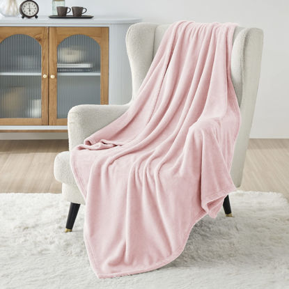 Picture of Bedsure Pink Fleece Blanket 50x70 Blanket Linen - 300GSM Soft Lightweight Plush Cozy Blankets for Bed, Sofa, Couch, Travel, Camping