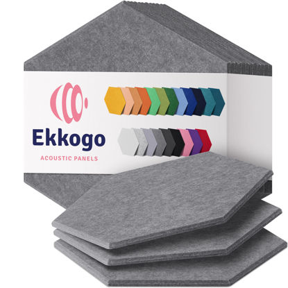 Picture of Ekkogo Acoustic Panels 12-Pack Soundproof Wall Panels 12"X10.4"X0.4" Sound Panels High Density Sound Dampening Panels - [Pebble Gray Hexagon]