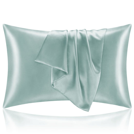 Picture of BEDELITE Satin Pillowcase for Hair and Skin, Super Soft and Cooling Similar to Silk Pillow Cases 2 Pack with Envelope Closure, Gift for Women Men(20"x36" King Size, Haze Blue)