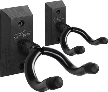 Picture of SNIGJAT Guitar Wall Mount, 2 Pack Guitar Wall Hanger, Guitar Hanger Wall Hook Holder Stand with Screws, Hardwood Guitar Wall Mount Hanger for Acoustic Guitar (Black Matte)