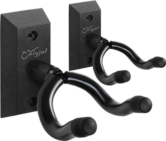 Picture of SNIGJAT Guitar Wall Mount, 2 Pack Guitar Wall Hanger, Guitar Hanger Wall Hook Holder Stand with Screws, Hardwood Guitar Wall Mount Hanger for Acoustic Guitar (Black Matte)