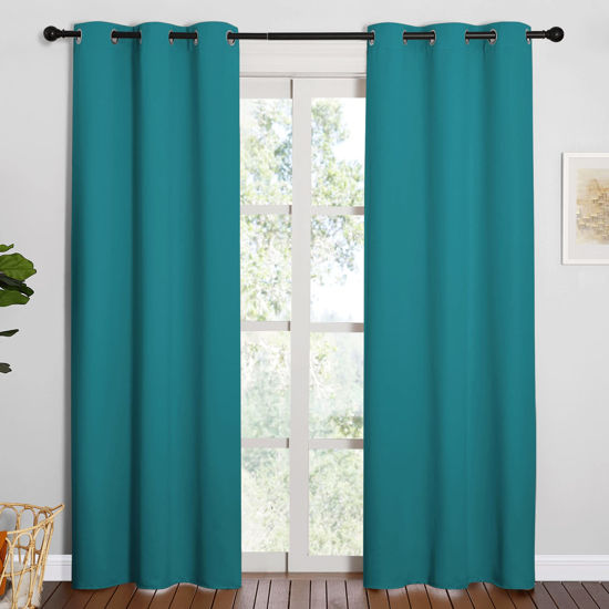 Picture of NICETOWN Room Darkening Curtains 84 inch Length 2 Panels, Thermal Insulated Grommet Blackout Curtains for Modern Casual Elegant Bedroom Kids Room Theme Decoration (Peacock Teal, 2 Pieces, W42)