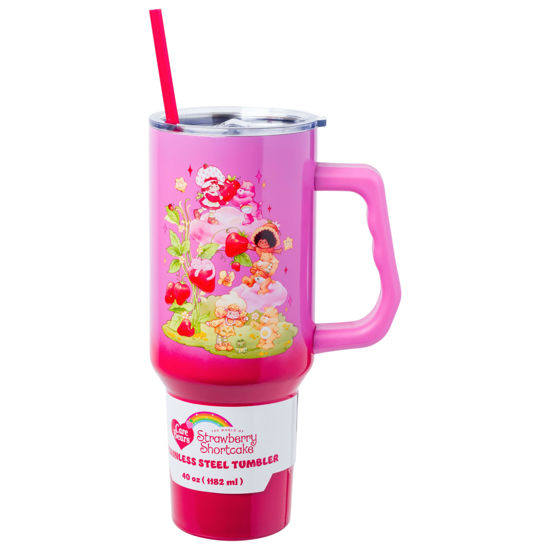Picture of Silver Buffalo Care Bears and Strawberry Shortcake Collaboration Stainless Steel Tumbler with Handle and Straw, Fits in Standard Cup Holder, 40 Ounces