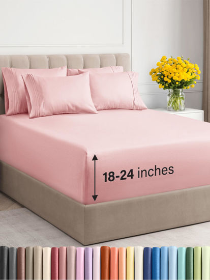 Picture of Extra Deep Queen Sheet Set - 6 Piece Breathable & Cooling Sheets - Hotel Luxury Bedding Set with 18-24 Inch Extra Deep Pockets - Easy Fit - Super Soft, Wrinkle Free and Comfy - Baby Pink, Queen Size