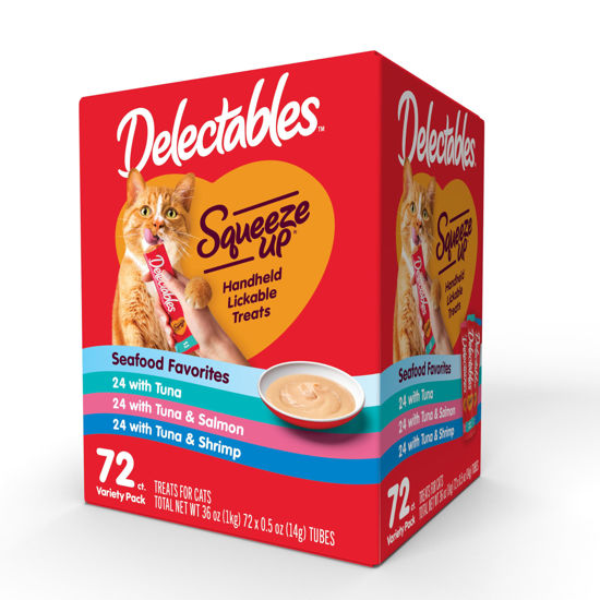 Picture of Hartz Delectables Squeeze Up Seafood Variety Packs Interactive Lickable Wet Cat Treats, 72 Count