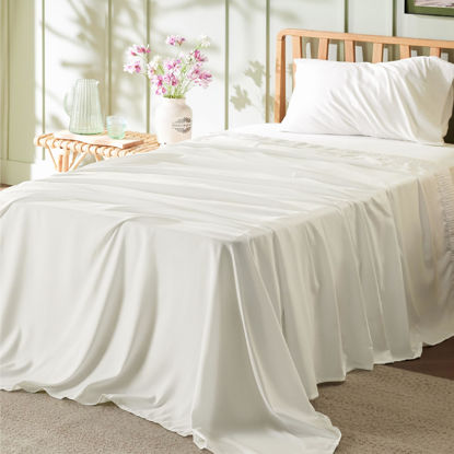 Picture of Bedsure Twin XL Sheet Sets Dorm Bedding - Soft Extra Long Twin Bed Sheets, 3 Pieces Hotel Luxury Ivory Sheets Twin XL, Easy Care Microfiber Sheet Set