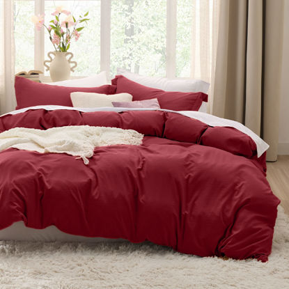 Picture of Bedsure Red Twin Duvet Cover - 2 Pieces Prewashed Extra Soft Bedding Set, Includes 1 Duvet Cover Twin Size 68x90 Inches with Zipper Closure & 1 Pillow Sham, Comforter Not Included
