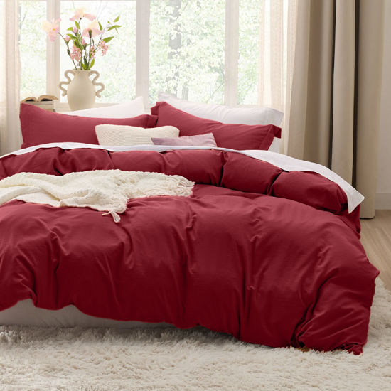 Picture of Bedsure Red Twin Duvet Cover - 2 Pieces Prewashed Extra Soft Bedding Set, Includes 1 Duvet Cover Twin Size 68x90 Inches with Zipper Closure & 1 Pillow Sham, Comforter Not Included