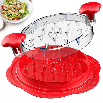 Picture of SURETIVIAN Chicken Shredder Large Chicken Breast Shredder Tool Twist with Brush&Fork, Visible Meat Shredder Machine, Anti-Slip Strip, Ergonomic Handle, BPA Free, Suitable for Pork Beef Chicken(Red)