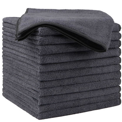Picture of HOMEXCEL Microfiber Cleaning Cloths 12 Pack, Premium 16 x 16 inch Microfiber Towel for Cars, Ultra Absorbent Car Washing Cloth, Lint Free Streak Free Wash Cloths for Car, Kitchen, and Window, Grey