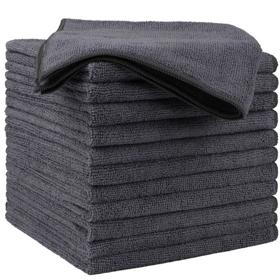 Picture of HOMEXCEL Microfiber Cleaning Cloths 12 Pack, Premium 16 x 16 inch Microfiber Towel for Cars, Ultra Absorbent Car Washing Cloth, Lint Free Streak Free Wash Cloths for Car, Kitchen, and Window, Grey