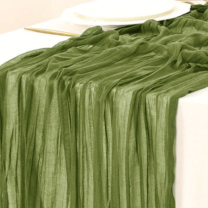 Picture of Socomi Cheesecloth Table Runner 10ft Gauze Boho Rustic Moss Green Cheese Cloth Table Runner for Baby Shower Decoration Wedding Easter Summer Table Runner 10pcs Camp Green