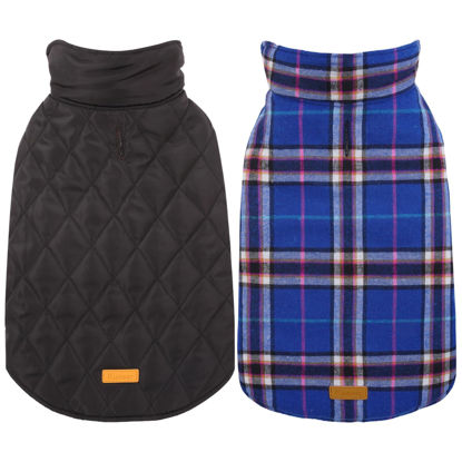 Picture of Kuoser Warm Dog Coat, Reversible Dog Jacket Waterproof Dog Winter Coat British Style Plaid Dog Clothes Pet Dog Cold Weather Coats Cozy Snow Jacket Vest for Small Medium Large Dogs Navy XS