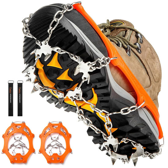 Picture of Crampons Ice Cleats Traction Snow Grips for Boots Shoes Women Men Anti Slip 19 Stainless Steel Spikes Safe Protect for Hiking Fishing Walking Climbing Mountaineering