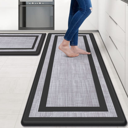 Picture of Mattitude Kitchen Mat [2 PCS] Cushioned 0.47 inch Rugs Non-Skid Waterproof Mats and Ergonomic Comfort Standing for Floor, Office, Sink, Laundry, Black and Gray