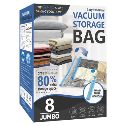 Picture of 8 Jumbo Vacuum Storage Bags, Space Saver Bags Compression Storage Bags for Comforters and Blankets, Vacuum Sealer Bags for Clothes Storage, Hand Pump Included