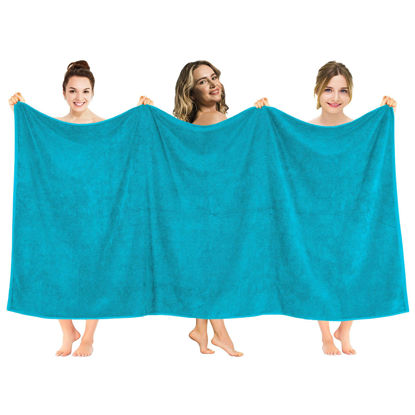 Picture of American Soft Linen Oversized Bath Sheet 40x80 Extra Large for Bathroom, 100% Cotton Turkish Jumbo Bathsheet Towels for Adults, Aqua Blue Bath Sheet