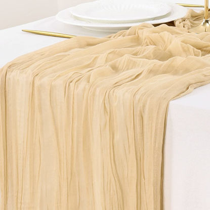 Picture of Socomi Cheesecloth Table Runner 10ft Gauze Boho Rustic Sand Cheese Cloth Table Runner for Wedding Bridal Shower Fall Thanksgiving Christmas Decoration 10pcs Sand