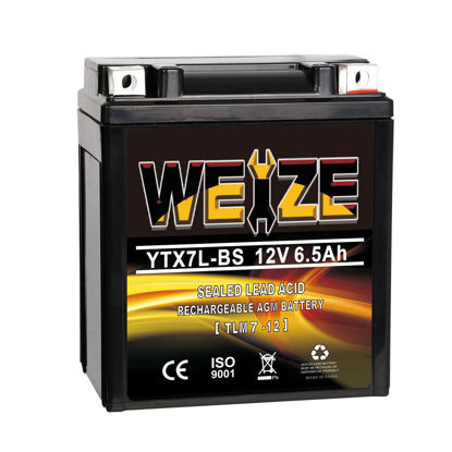 Picture of Weize YTX7L BS 100CCA ATV Battery High Performance - Maintenance Free - Sealed AGM YTX7L-BS Motorcycle Battery compatible with Honda Kawasaki Suzuki
