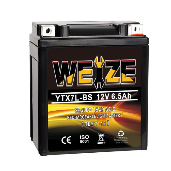 Picture of Weize YTX7L BS 100CCA ATV Battery High Performance - Maintenance Free - Sealed AGM YTX7L-BS Motorcycle Battery compatible with Honda Kawasaki Suzuki