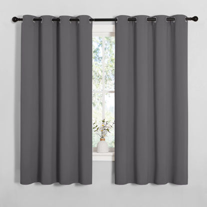 Picture of NICETOWN Grey Blackout Curtain Panels for Bedroom, Thermal Insulated Grommet Top Blackout Draperies and Drapes for Basement (2 Panels, W55 x L68-inch, Grey)