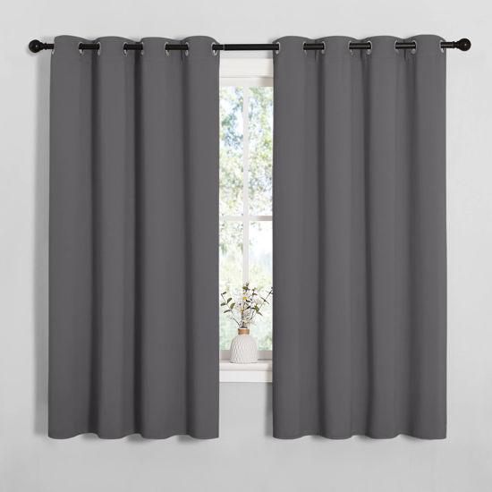 Picture of NICETOWN Grey Blackout Curtain Panels for Bedroom, Thermal Insulated Grommet Top Blackout Draperies and Drapes for Basement (2 Panels, W55 x L68-inch, Grey)