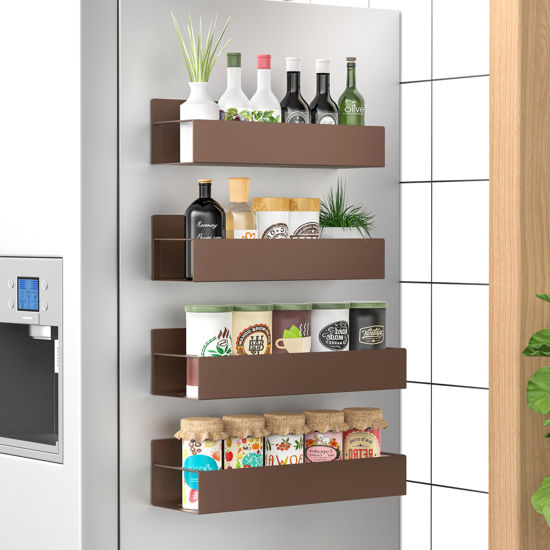 Picture of HuggieGems 4 Pack Magnetic Spice Storage Rack Organizer for Refrigerator and Oven, Bronze Fridge Organizers and Storage