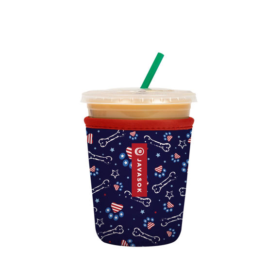 Picture of Sok It Java Sok Iced Coffee & Cold Soda Insulated Neoprene Cup Sleeve (Patriotic Paws, Small: 16-20oz)