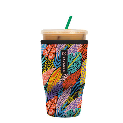 Picture of Sok It Java Sok Iced Coffee & Cold Soda Insulated Neoprene Cup Sleeve (Feathered Foliage, Large: 30-32oz)