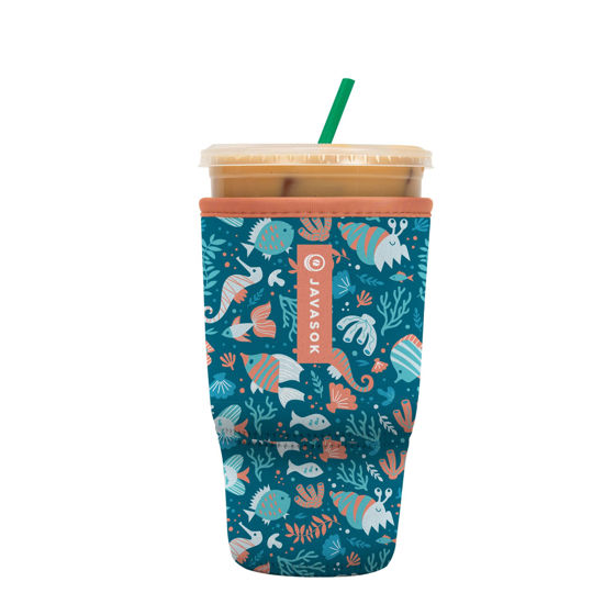 Picture of Sok It Java Sok Iced Coffee & Cold Soda Insulated Neoprene Cup Sleeve (Reef Life, Large: 30-32oz)