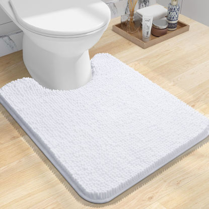 Picture of OLANLY Toilet Rugs U-Shaped 24x20, Extra Soft Absorbent Chenille Contour Bathroom Rugs for Toilet, Dry Quickly, Machine Washable, Non-Slip Toilet Bath Mat, White