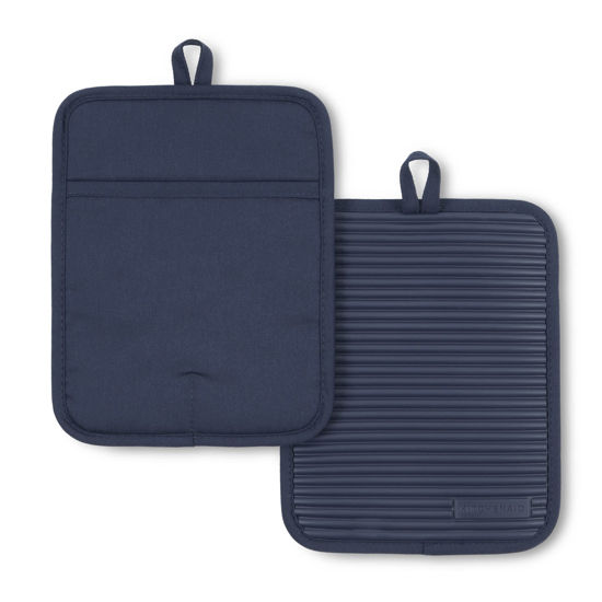 Picture of KitchenAid Ribbed Soft Silicone Pot Holder 2-Pack Set, Ink Blue, 7"x9"
