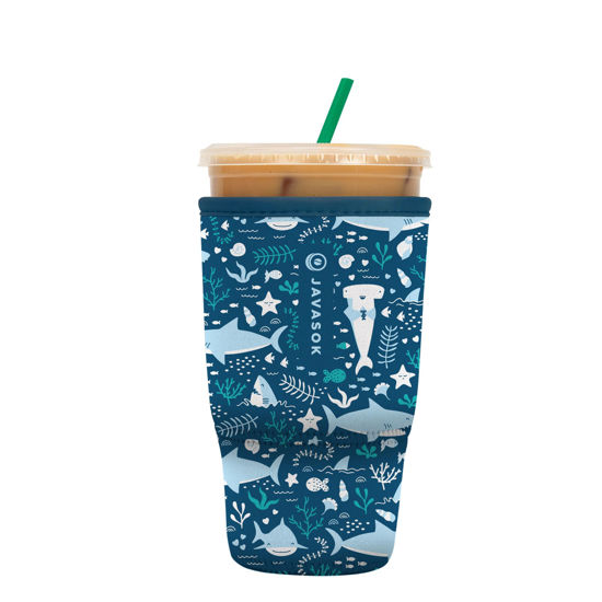 Picture of Sok It Java Sok Iced Coffee & Cold Soda Insulated Neoprene Cup Sleeve (Happy Sharks, Large: 30-32oz)