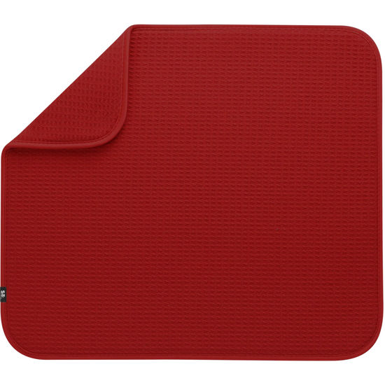 Picture of S&T INC. Dish Drying Mat, Highly Absorbent Microfiber Kitchen Counter Mat, Dish Drying Pad for Dishes, Utensils, Pots and Pans, Large 16" x 18", Red