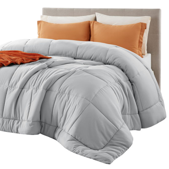 Picture of Bedsure Comforter Duvet Insert - Quilted Comforters Oversize Queen Size, All Season Duvet, Down Alternative Bedding Comforter with Tabs(Light Grey,Oversize Queen 98"x98")