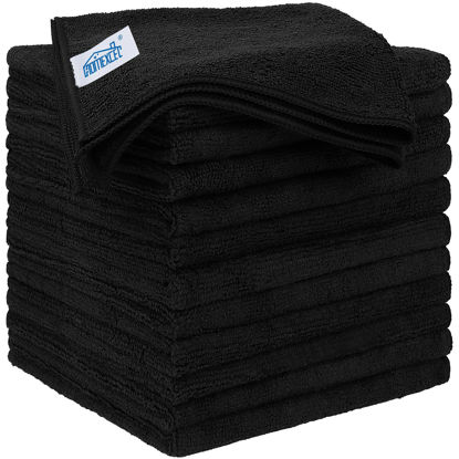 Picture of HOMEXCEL Black Microfiber Cleaning Cloths 12 Pack, 12.5 x 12.5 inch Microfiber Towel for Cars, Ultra Absorbent Car Washing Cloth, Lint Free Streak Free Cleaning Rags for Car, Kitchen, and Window