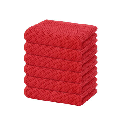 Picture of Homaxy 100% Cotton Waffle Weave Kitchen Dish Towels, Ultra Soft Absorbent Quick Drying Cleaning Towel, 13 x 28 Inches, 6-Pack, Red