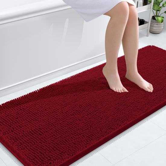 Picture of OLANLY Bathroom Rugs 59x24, Extra Soft Absorbent Chenille Bath Rugs, Rubber Backing Quick Dry, Machine Washable Bath Mats for Bathroom Floor, Tub and Shower, Home Decor Accessories, Red