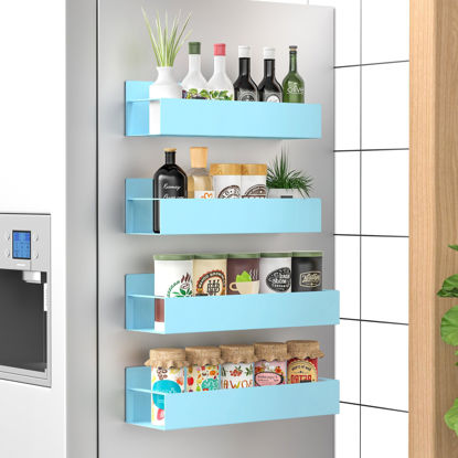 Picture of HuggieGems 4 Pack Magnetic Spice Storage Rack Organizer for Refrigerator and Oven, Blue Fridge Organizers and Storage