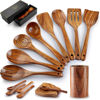 Picture of Zulay Kitchen 15-Piece Teak Wooden Utensils for Cooking - Natural Teak Utensil Set with Premium Gift Box - Non-Stick Wooden Spoons for Cooking - Kitchen Gift Set - Comfortable Grip Wooden Utensil Set