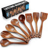 Picture of Zulay Kitchen Premium 8-Piece Wooden Spoons for Cooking - Smooth Finish Teak Wooden Utensils for Cooking, Smooth Finish Natural Teak Wood, Non-Stick Wooden Cooking Utensils - Handmade Wooden Utensils