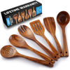 Picture of Zulay Kitchen Extra-Large 6-Piece Wooden Spoon Set for Cooking - Smooth Teak Wooden Utensils - Comfort-Grip Non-Stick Wooden Cooking Spoons - Large Wooden Turner, Spatula, Skimmer, Fork, Serving Spoon