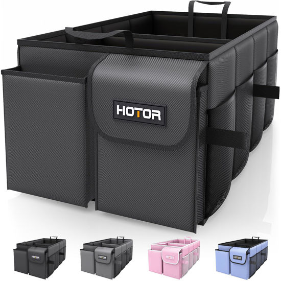 Picture of HOTOR Trunk Organizer for Car - Car Organizer, Foldable Trunk organizer for SUVs & Sedans, Sturdy Car Organization for Car Accessories, Tools, Sundries, Black, 2 Compartments, 23.6"×14.2"×10.6"