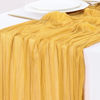 Picture of Socomi Fall Thanksgiving Table Runner Cheesecloth Table Runner 120 inch 10FT Boho Rustic Gauze Table Runner for Wedding Party Baby Shower Fall Decor Mustard Yellow Gold 6pcs