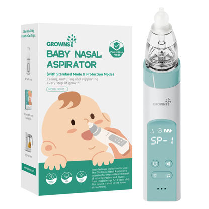 Picture of GROWNSY Nasal Aspirator for Baby with Protection Mode, Electric Nose Suction for Baby, Automatic Baby Nose Sucker with 3 Silicone Tips, Adjustable Suction Level, Music and Light Soothing Function