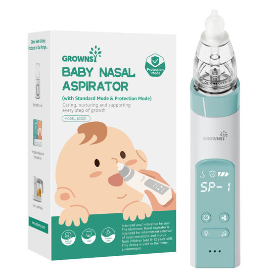 Picture of GROWNSY Nasal Aspirator for Baby with Protection Mode, Electric Nose Suction for Baby, Automatic Baby Nose Sucker with 3 Silicone Tips, Adjustable Suction Level, Music and Light Soothing Function